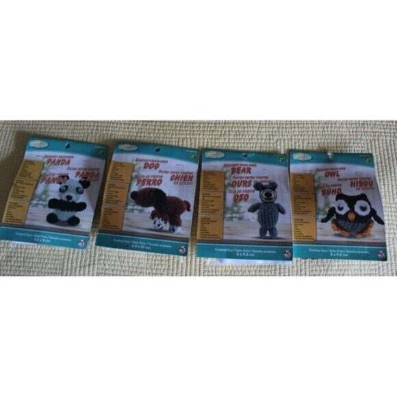 4 Crochet Your Own  Knitting Toys Animals Set Bear Dog Panda Owl NEW - Picture 1 of 6